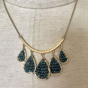 Keneth Cole gold tone blue bead rhinestone necklace